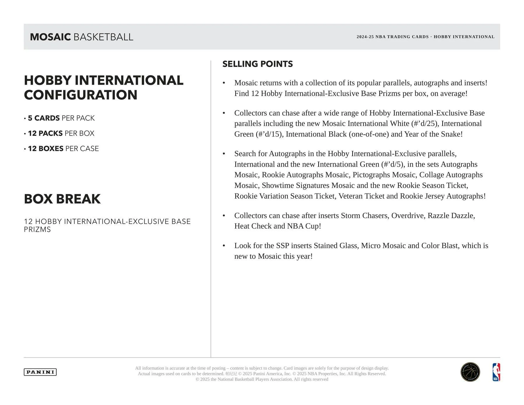 2024/25 Panini Mosaic Basketball International Hobby Box | Columbia Sports Cards - Image 6