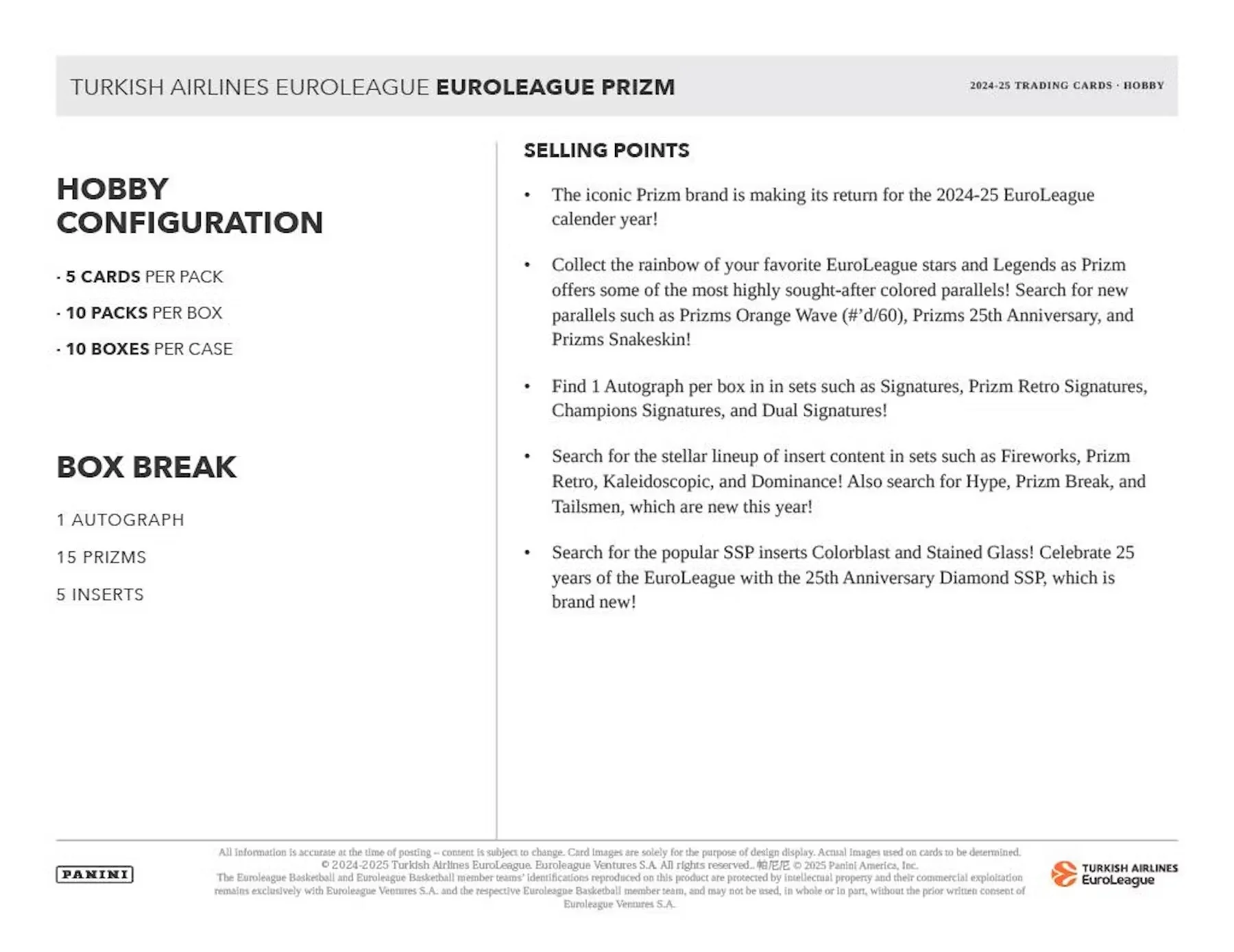 2024-25 Panini Prizm Turkish Airlines EuroLeague Basketball Hobby Box - Image 7