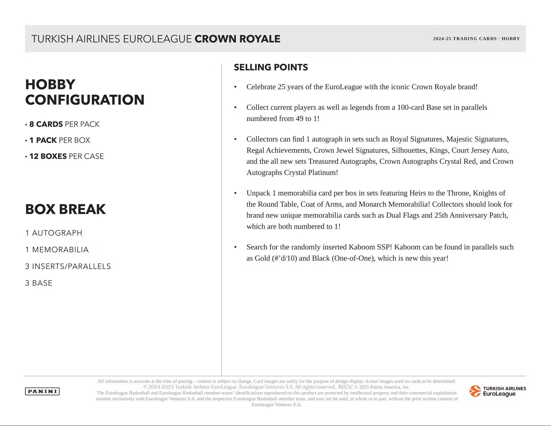 2024/25 Panini EuroLeague Crown Royale Basketball Hobby Box | Columbia Sports Cards & More - Image 7