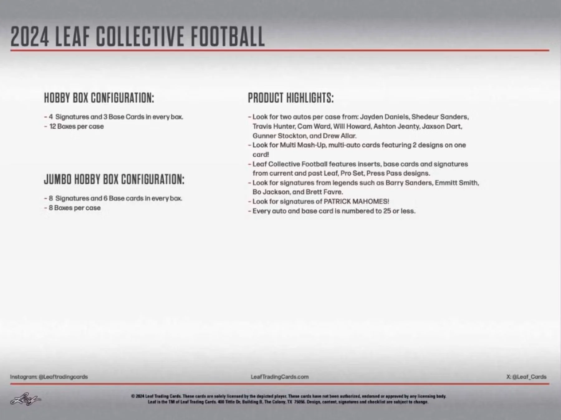 2024 Leaf Collective Football Hobby Jumbo Box - Image 8