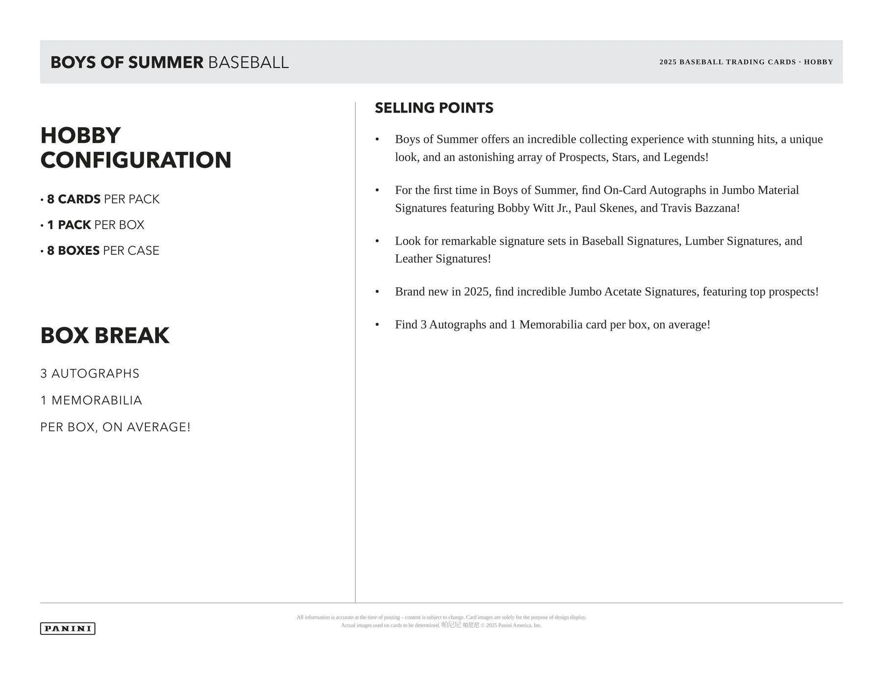 2025 Panini Boys of Summer Baseball Hobby Box | Columbia Sports Cards - Image 6